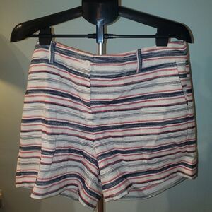 Ann Taylor LOFT Striped 6" Shorts, Linen, Pockets, Zipper, Red, White, Blue, 14